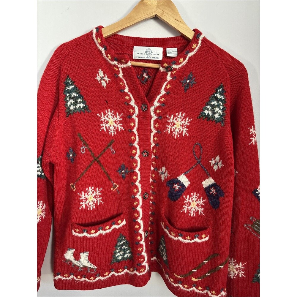 Vintage wool design options philip jane gordon sweater cardigan nordic ski M